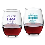 Personalized 9oz Script Bachelorette Bash Design Stemless Wine Glass