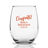 Personalized 15oz "Congrats!" Design Stemless Wine Glasses