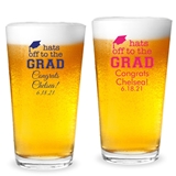 Personalized 'Hats Off to the Grad' Tassle Cap Design 16oz Pint Glass