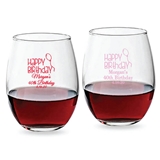 Personalized 9oz Happy Birthday Balloon Design Stemless Wine Glasses