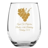 Personalized Grapevine & Wine Grapes Design Stemless Wine Glasses