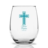 Personalized 15oz Simple Cross Design Stemless Wine Glasses