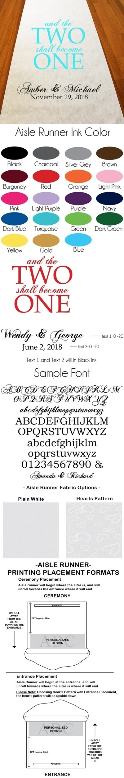 Personalized "Two Shall Become One" Aisle Runner (19 Colors)