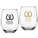 Personalized Horseshoe Design 9 ounce Stemless Wine Glasses