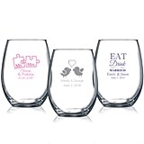 Personalized 9oz Wedding Stemless Wine Glasses (61 Designs)