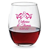 Personalized 15oz Kissing Fishes Design Stemless Wine Glasses