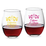 Personalized 9oz Kissing Fishes Design Stemless Wine Glasses
