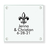 Personalized Fleur de Lis Design Square Glass Coasters
