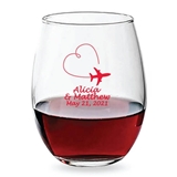 Personalized 15oz Airplane Vapor Trail Heart Design Stemless Wine Glass