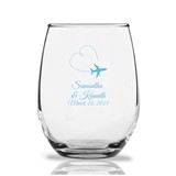 Personalized 9oz Airplane Vapor Trail Heart Design Stemless Wine Glass
