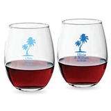 Personalized 9 ounce Palm Tree Design Stemless Wine Glasses