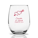 Personalized 9oz Love Struck Hearts & Arrow Design Stemless Wine Glass