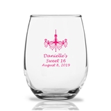 Personalized 15oz Ornate Chandelier Design Stemless Wine Glasses