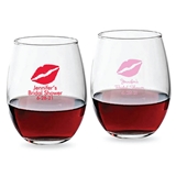 Personalized 9oz Lipstick Kiss Design Stemless Wine Glasses