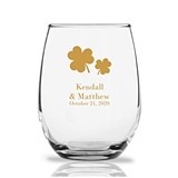 Personalized 15oz Irish Scattered Shamrocks Design Stemless Wine Glass