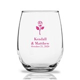 Personalized 9 ounce Single Stem Rose Design Stemless Wine Glass