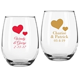 Personalized 15oz Charming Solid Hearts Design Stemless Wine Glass