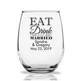 Personalized 15oz 'Eat Drink and Be Married' Stemless Wine Glasses