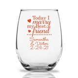 Personalized 9oz 'Today I Marry My Best Friend' Stemless Wine Glasses