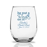 Personalized 15oz 'He Put a Ring on It' Design Stemless Wine Glasses