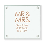Personalized Block Font MR & MRS Design Glass Coaster (18 Ink Colors)