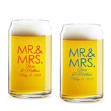 Personalized 'MR. & MRS.' Block Design 16oz Beer Can-Shaped Glass