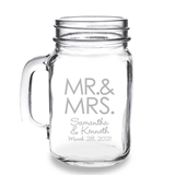 Personalized MR. & MRS. Block Design 16oz Mason Jar Mug with Handle