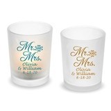 Personalized Script 'Mr & Mrs' Design Frosted Glass Votive (18 Colors)