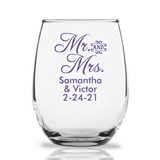 Personalized 15oz Script "Mr. & Mrs." Stemless Wine Glasses