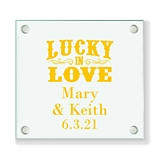 Personalized 'Lucky in Love' Design Glass Coaster (18 Ink Colors)