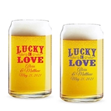 Personalized Rustic 'Lucky in Love' Design 16oz Beer Can-Shaped Glass
