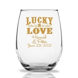 Personalized "Lucky in Love" 9 oz. Stemless Wine Glasses