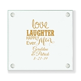 Personalized 'Love Laughter, Happily' Design Glass Coaster (18 Ink Colors)