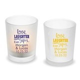 Personalized 'Love Laughter Happily' Frosted Glass Votive (18 Colors)