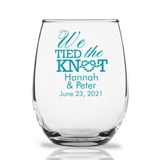 Personalized 15oz "We Tied the Knot" Stemless Wine Glasses