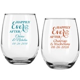 Personalized "Happily Ever After" 9 oz Stemless Wine Glasses