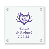 Personalized 'Hunt is Over' Antler Motif Glass Coaster (18 Ink Colors)
