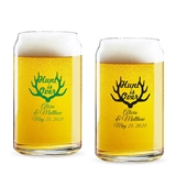 Personalized 'Hunt is Over' Antlers Design 16oz Beer Can-Shaped Glass