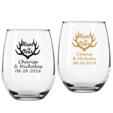 Personalized "The Hunt is Over" 9 oz. Stemless Wine Glasses
