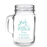 Personalized 'Love Never Fails' Design 16oz Mason Jar Mug with Handle