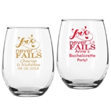 Personalized "Love Never Fails" 9 oz Stemless Wine Glasses