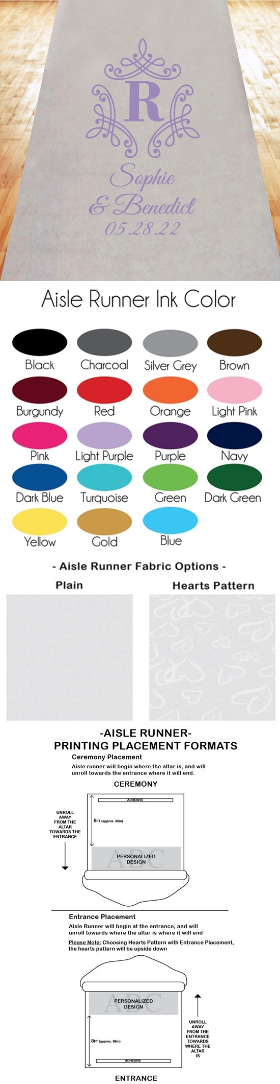 Initial Monogram with Borders Personalized Aisle Runner (19 Colors)