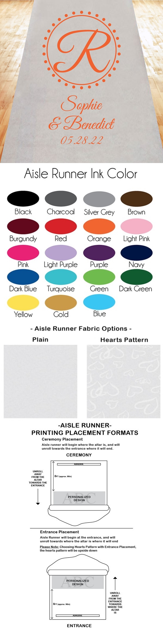 Circle Initial Infinity Design Personalized Aisle Runner (19 Colors)