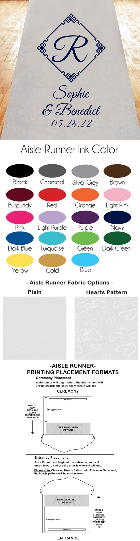 Oriental Border Initial Design Personalized Aisle Runner (19 Colors)