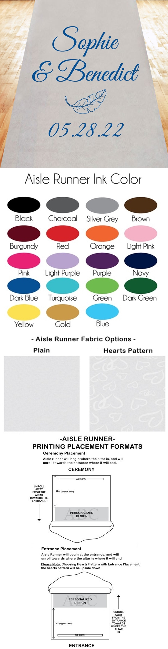 Rustic Woodlands Leaf Design Personalized Aisle Runner (19 Colors)