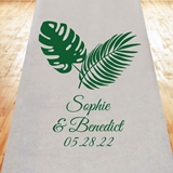 Tropical Chic Palm Leaf Motif Personalized Aisle Runner (19 Colors)