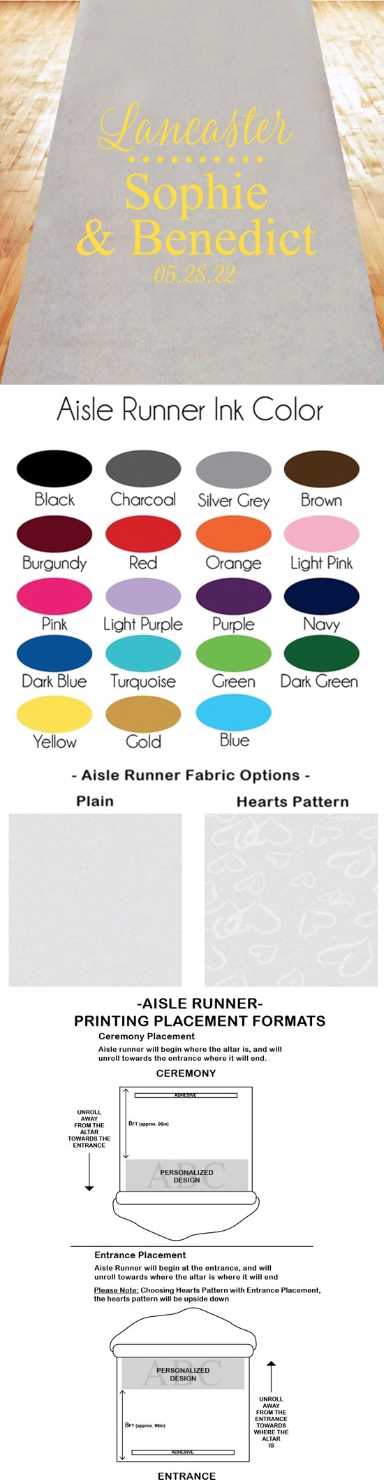 Modern Script Last Name Design Personalized Aisle Runner (19 Colors)