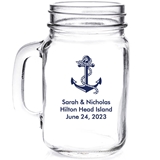 Personalized Anchor & Nautical Rope Design 16oz Mason Jar Mug with Handle