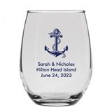 Personalized 15oz Anchor & Nautical Rope Design Stemless Wine Glass