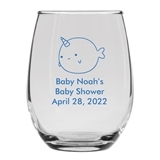 Personalized 9oz Adorable Baby Narwhal Design Stemless Wine Glass